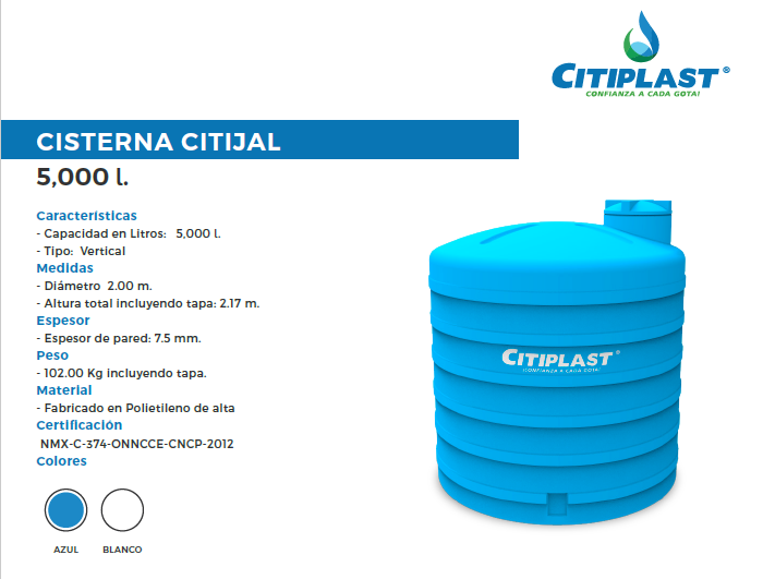 ficha tecnica de cisternas citijal azules de 5,000 litro rotoplas tanques medidas cuanto cuesta venta precio costo Guadalajara Zapopan