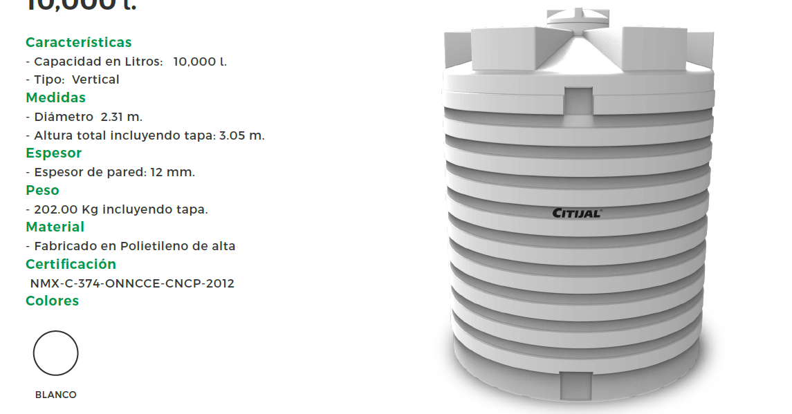 Cisternas Citijal de 10,000 litros lts 10 m3 distribuidores  precio de vena costo Guadalajara Zapopan Rooplas